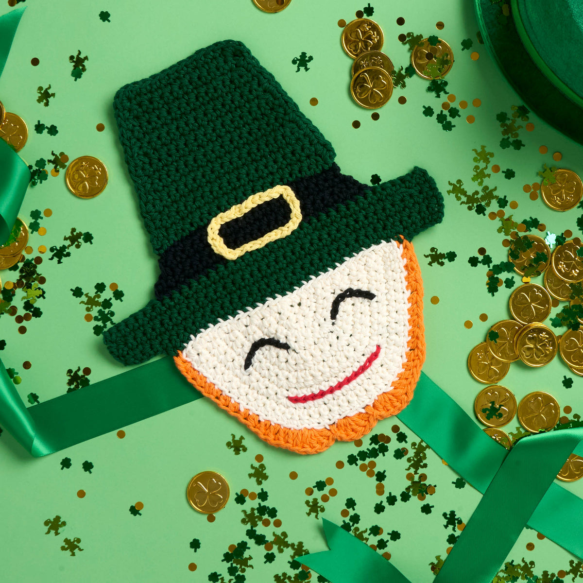 Sugar'N Cream Crochet Leprechaun Dishcloth made using Lily yarn