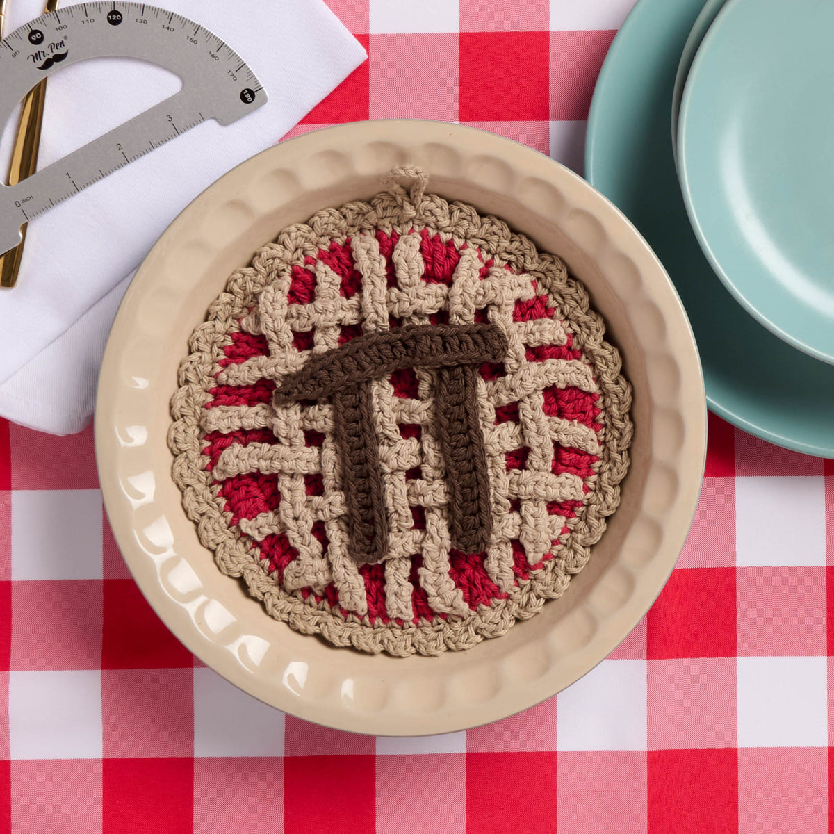 Cherry Pi Crochet Dishcloth made using Lily yarn