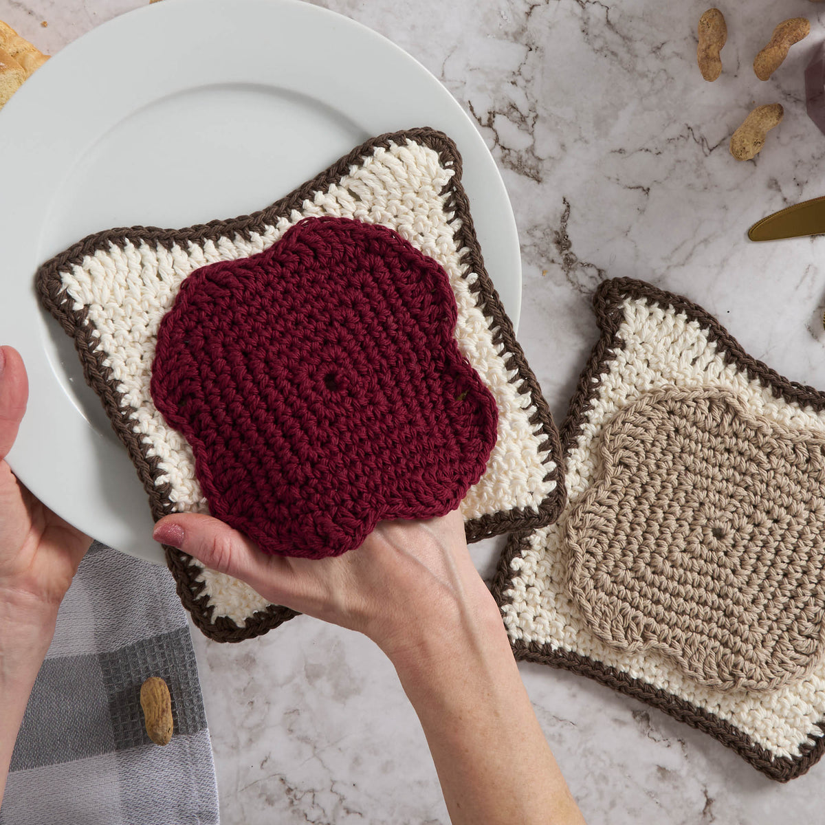 Crochet Pb & J Dishcloth Set made using Lily yarn