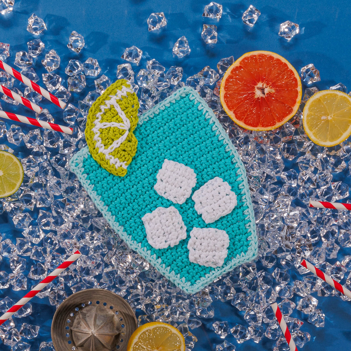 Summer Sips Crochet Dishcloth made using Lily yarn