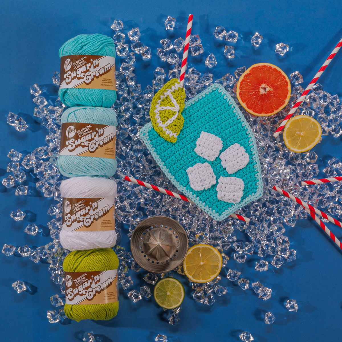 Summer Sips Crochet Dishcloth made using Lily yarn