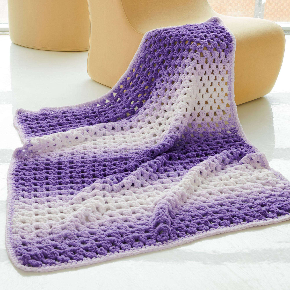 Crochet Blanket made in Bernat Blanket Perfect Phasing Yarn