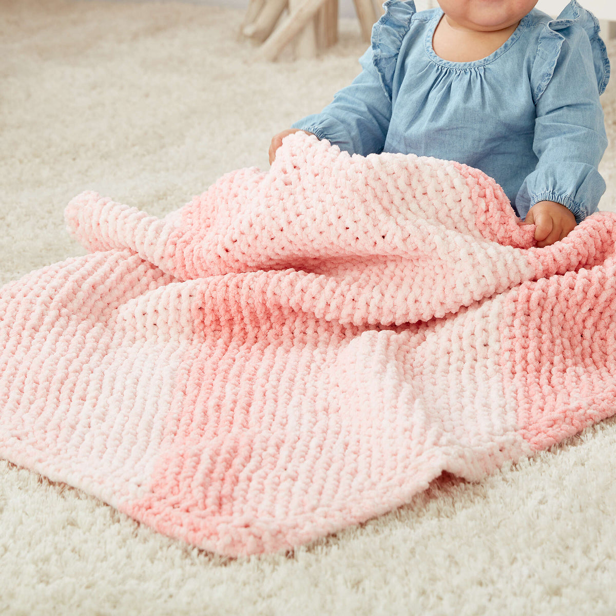 Knit Blanket made in Bernat Baby Blanket yarn