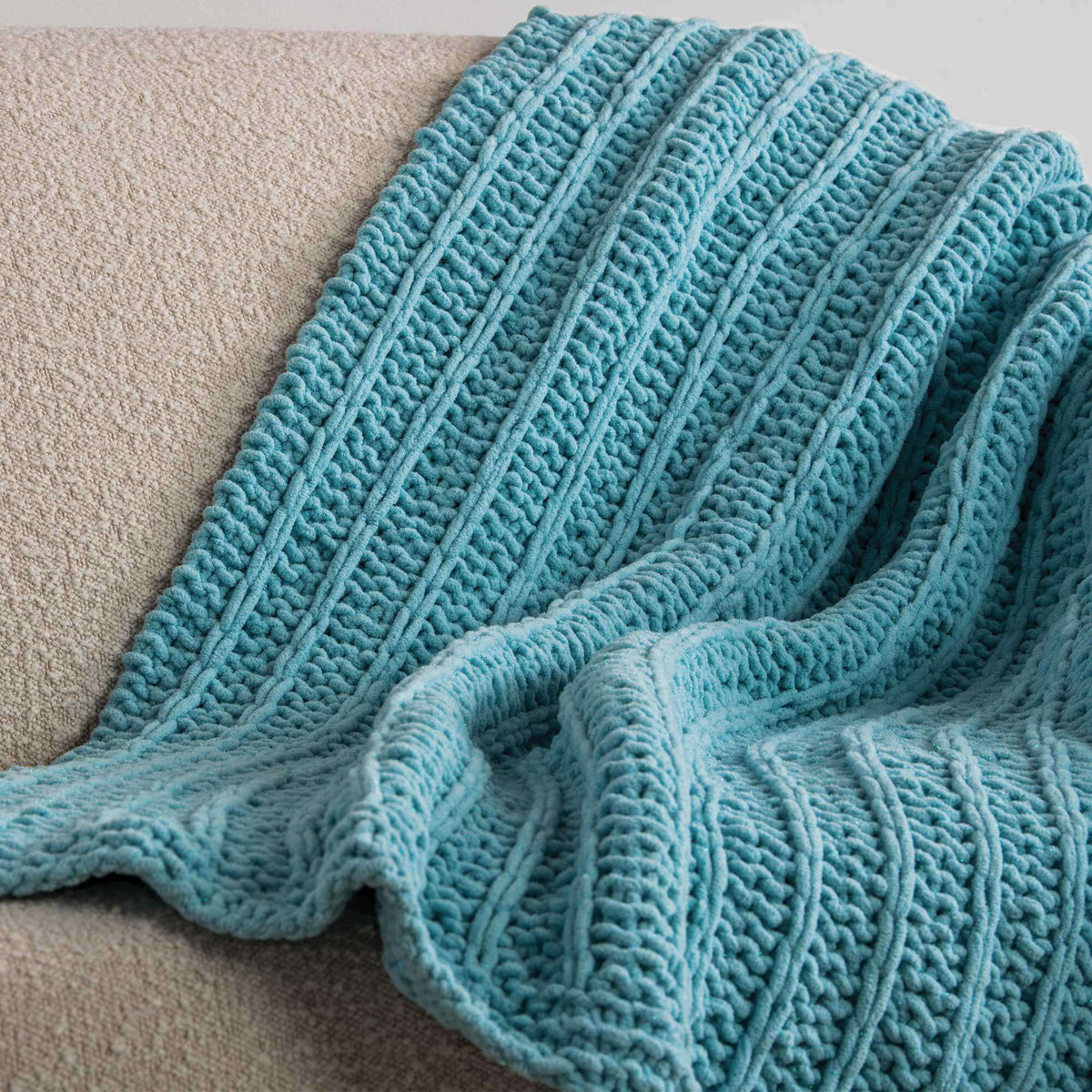 Knit Blanket made in Bernat Blanket Sparkle yarn