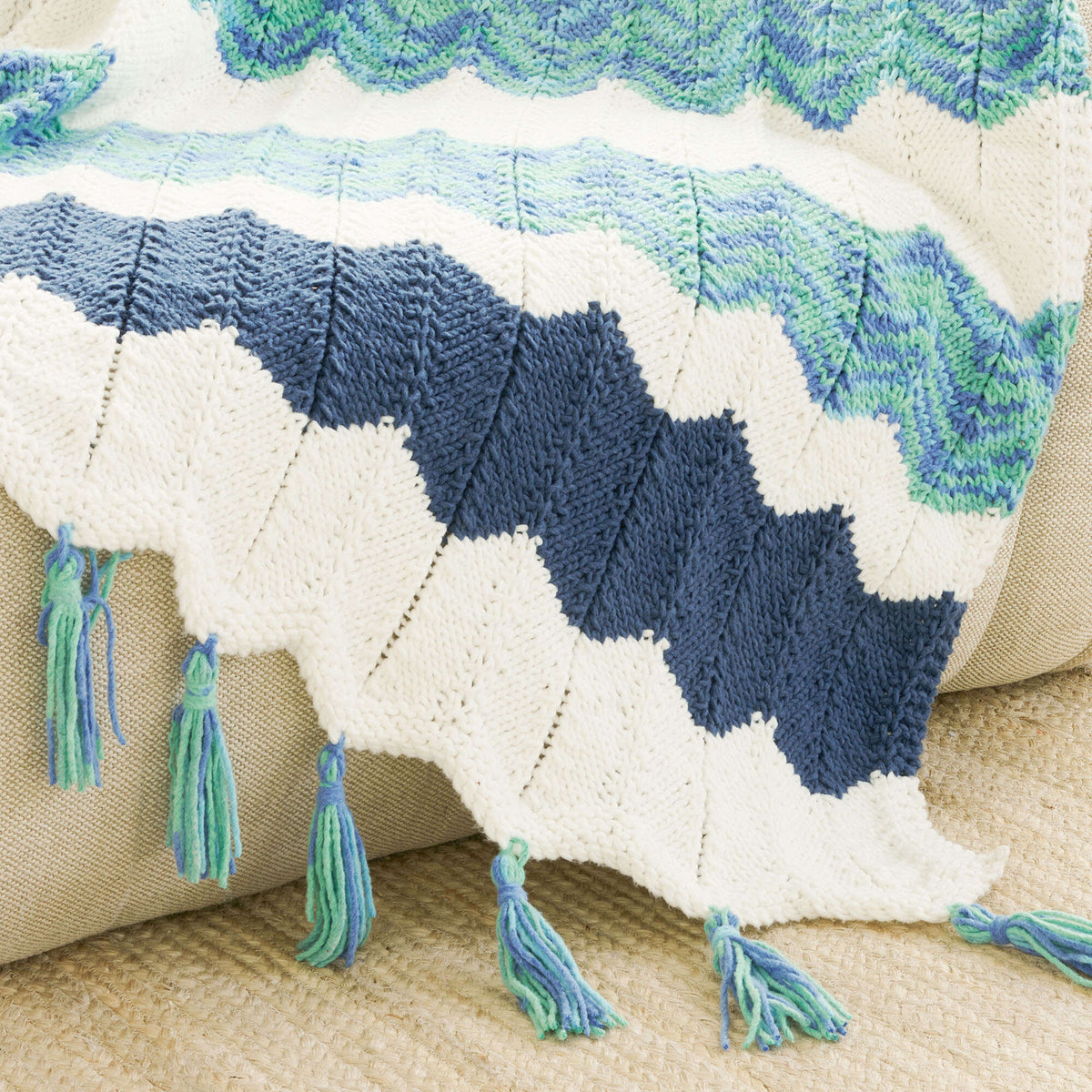 Knit Blanket made in Bernat Forever Fleece yarn