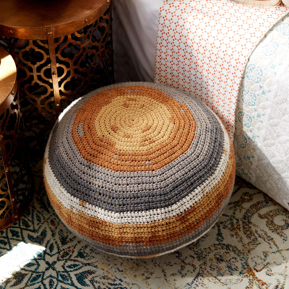 Crochet Pouf made in Caron Big Cakes Yarn