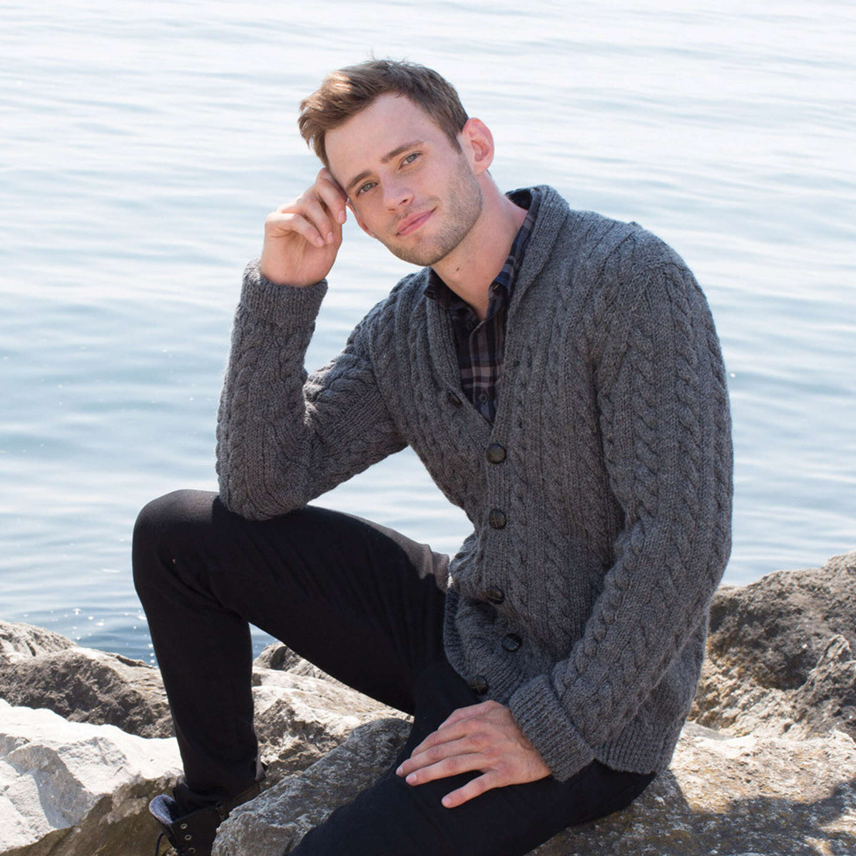 Hey Handsome Knit Cardigan made using Patons yarn