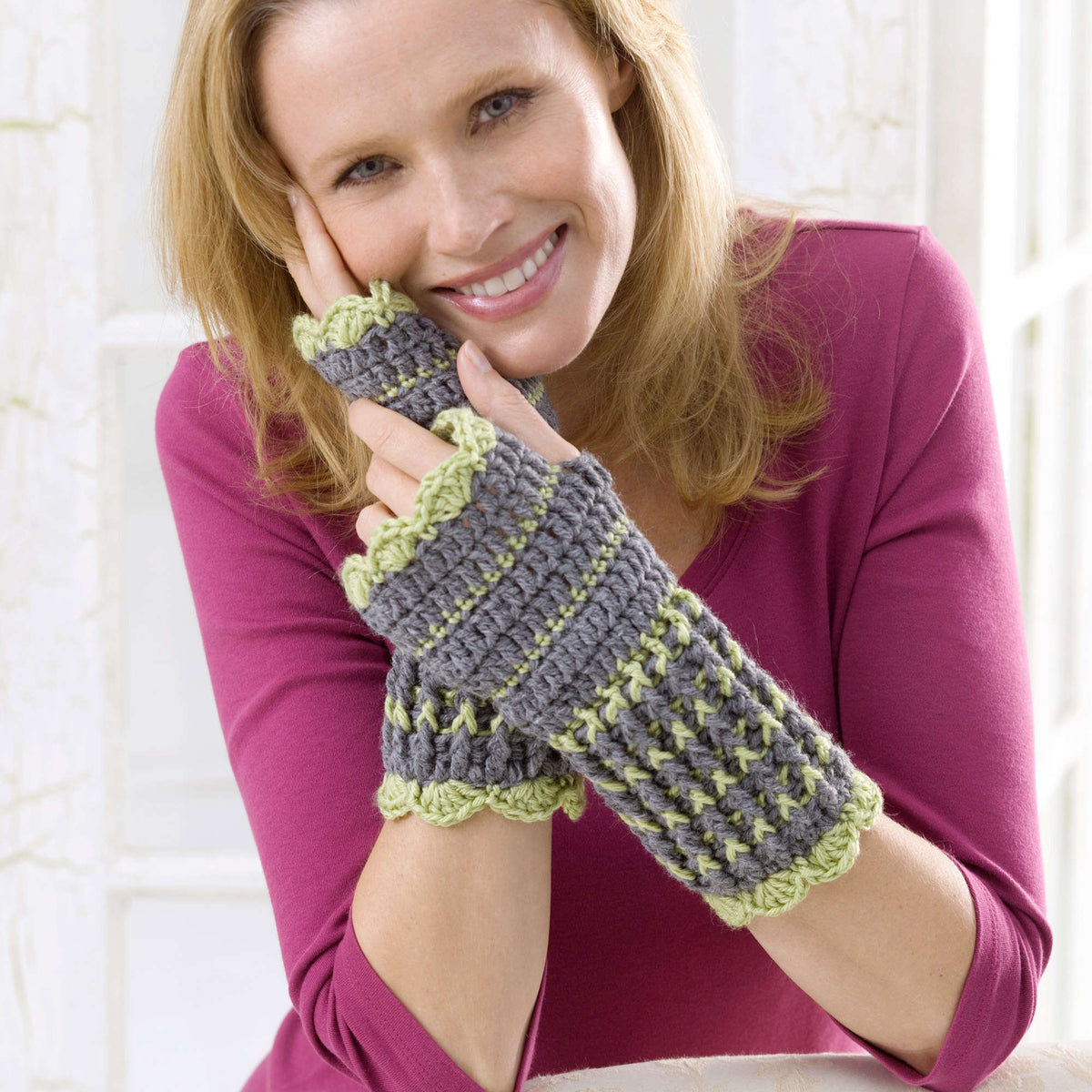Crochet Wristers made in Red Heart Eco-Ways Yarn