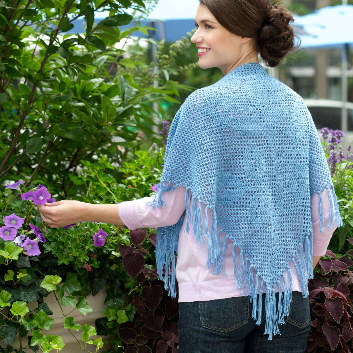 Crochet Shawl made in Red Heart Luster Sheen Yarn