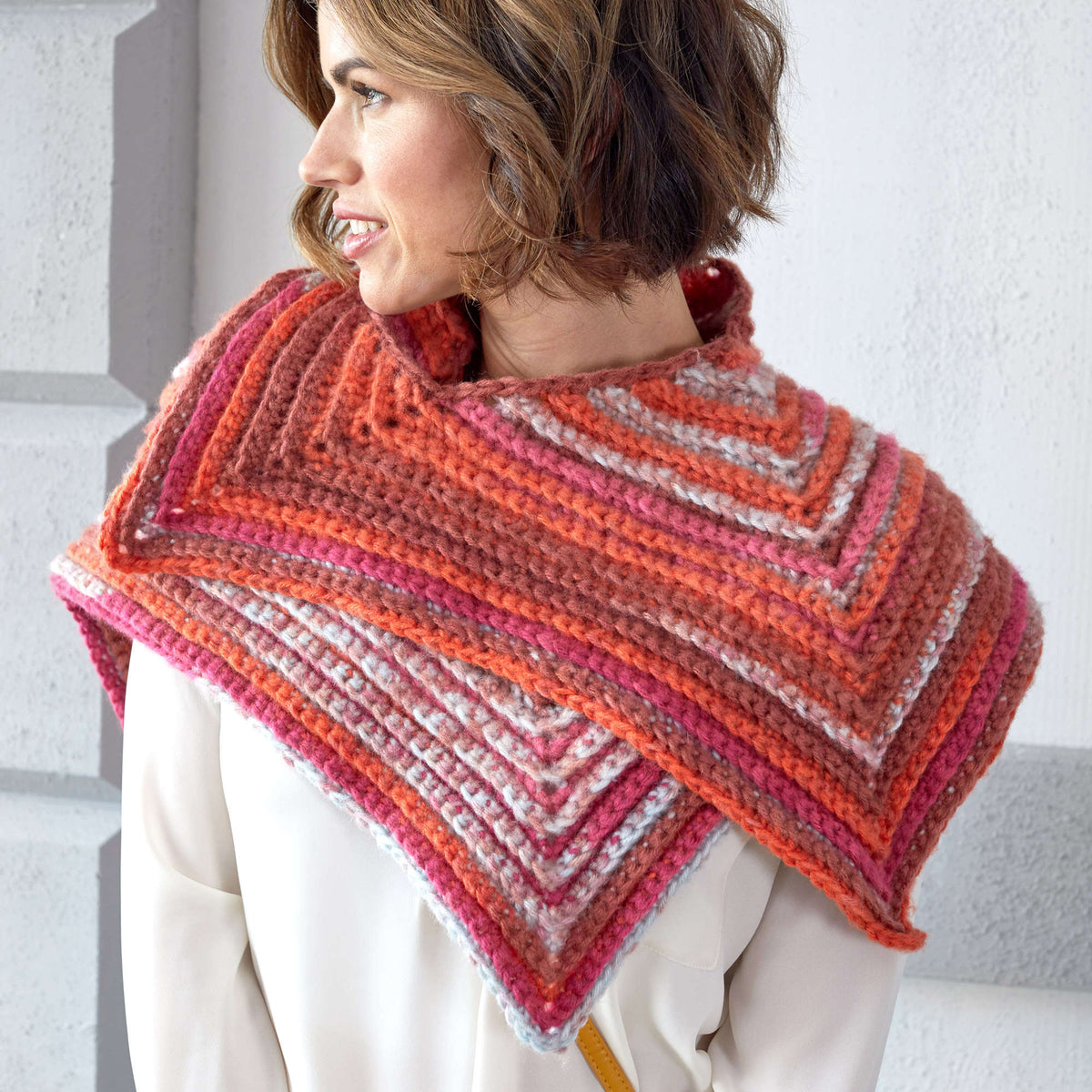 Crochet Shawl made in Red Heart Dreamy Stripes Yarn