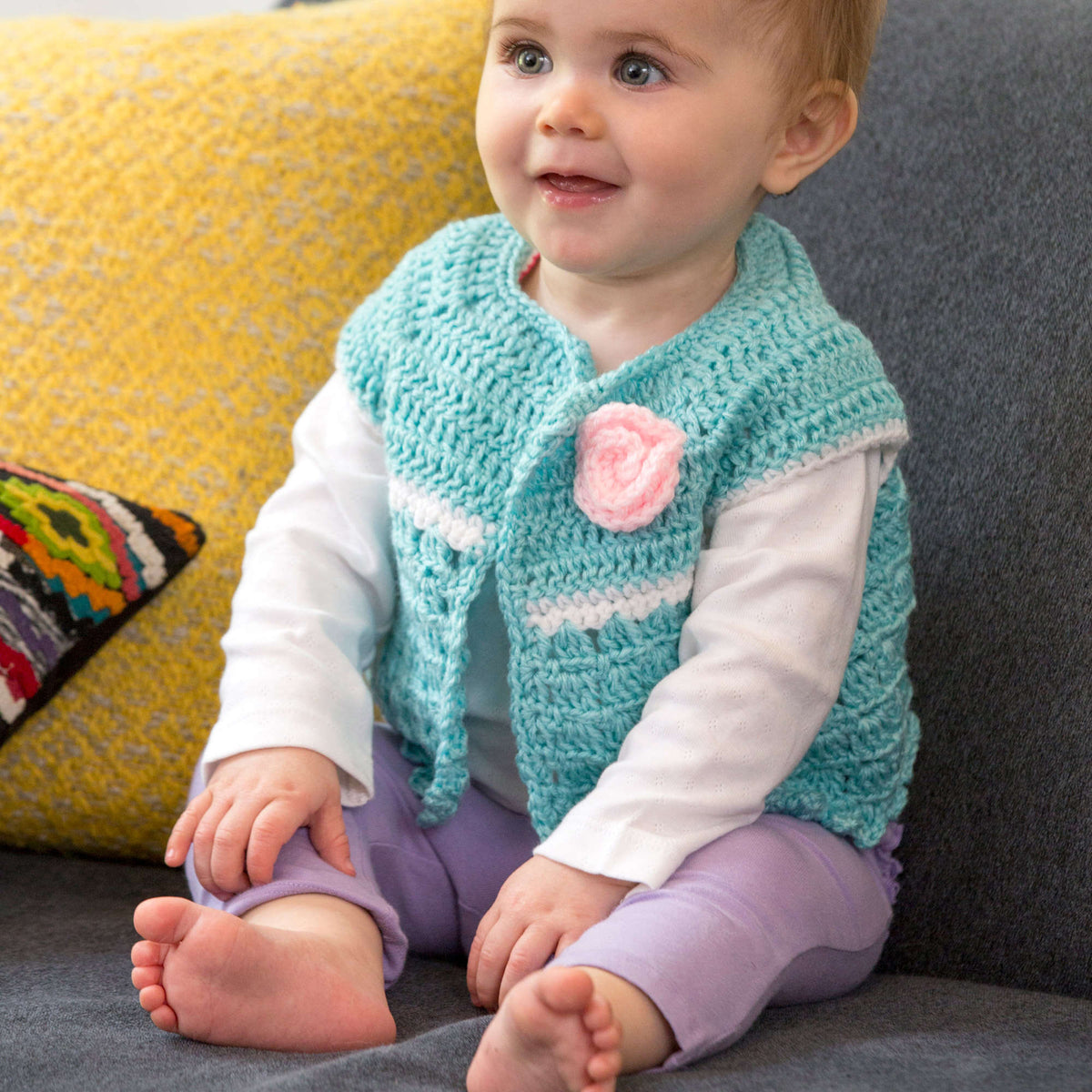 Crochet Sweater made in Red Heart Baby Hugs Light Yarn