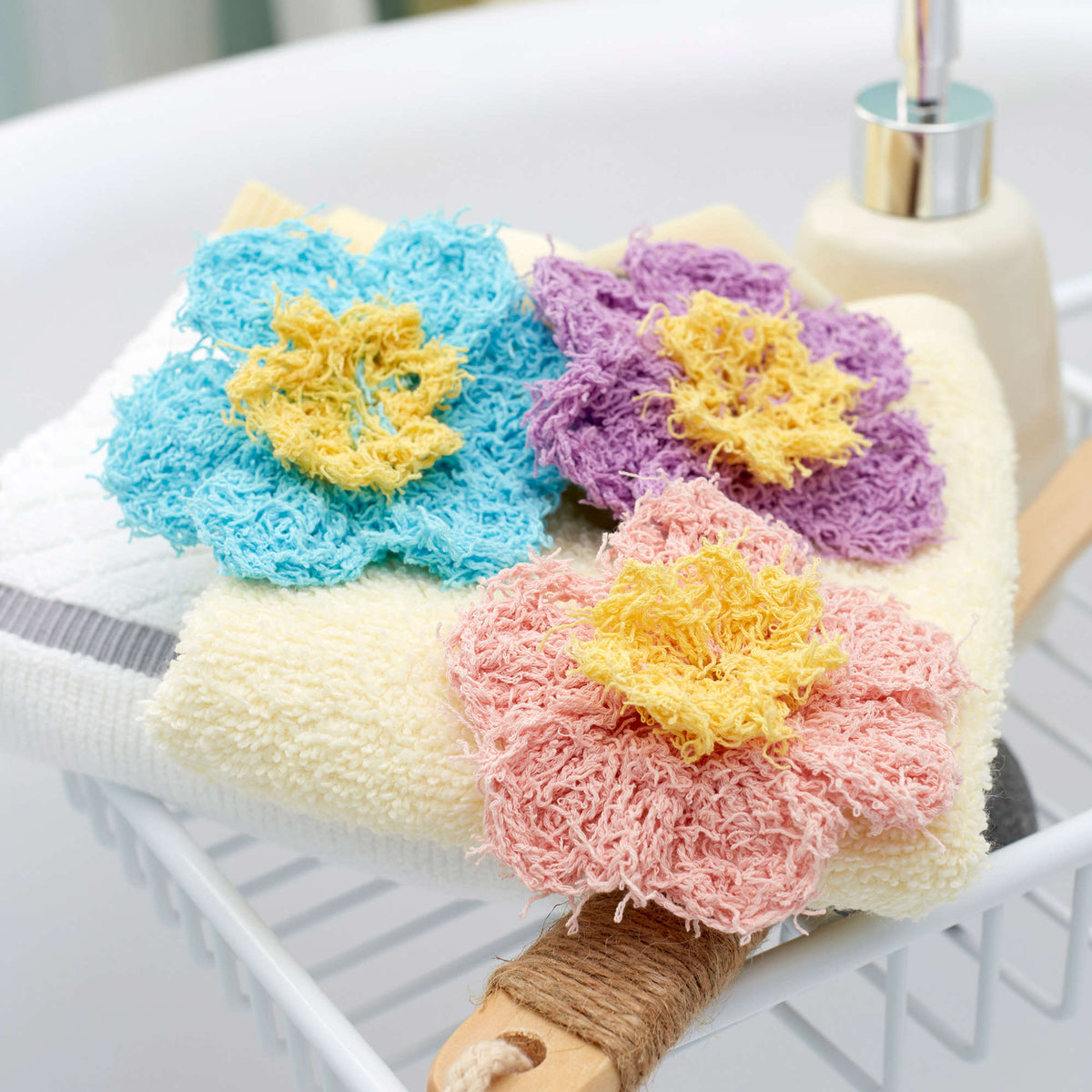 Crochet Flowers made in Red Heart Scrubby Cotton Yarn