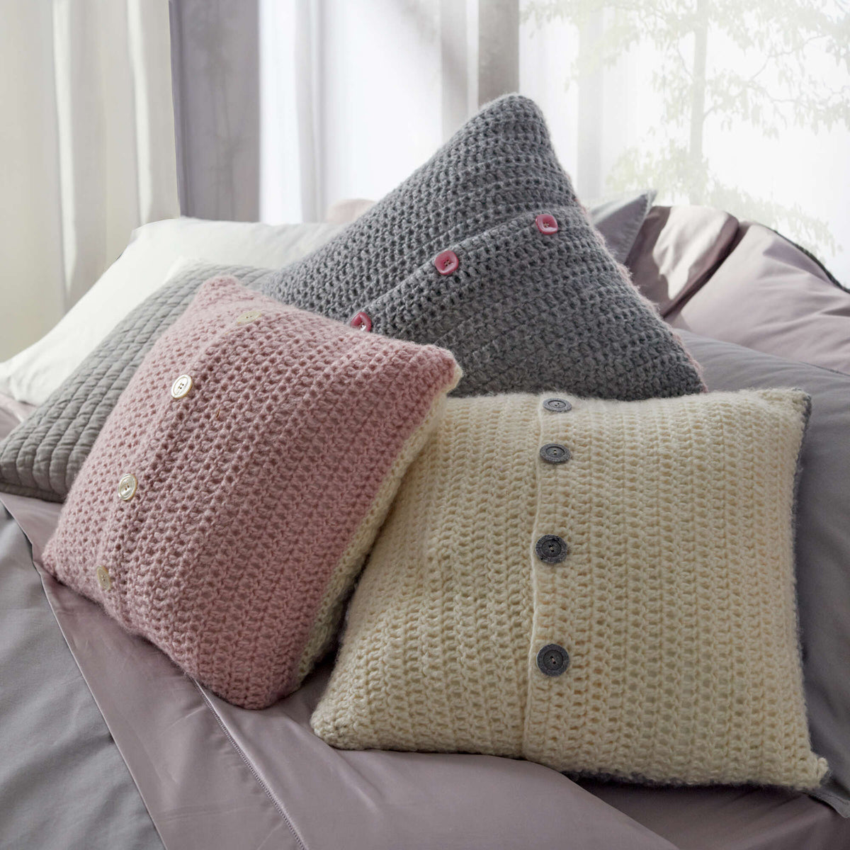 Crochet Pillow made in Red Heart Dreamy Yarn