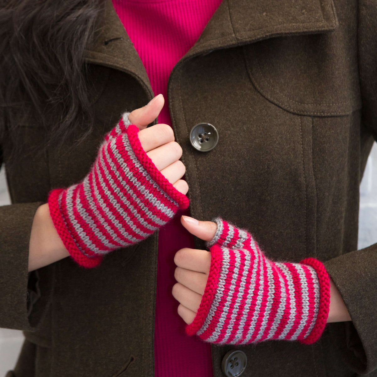 Knit Wristers made in Red Heart Fashion Soft Yarn
