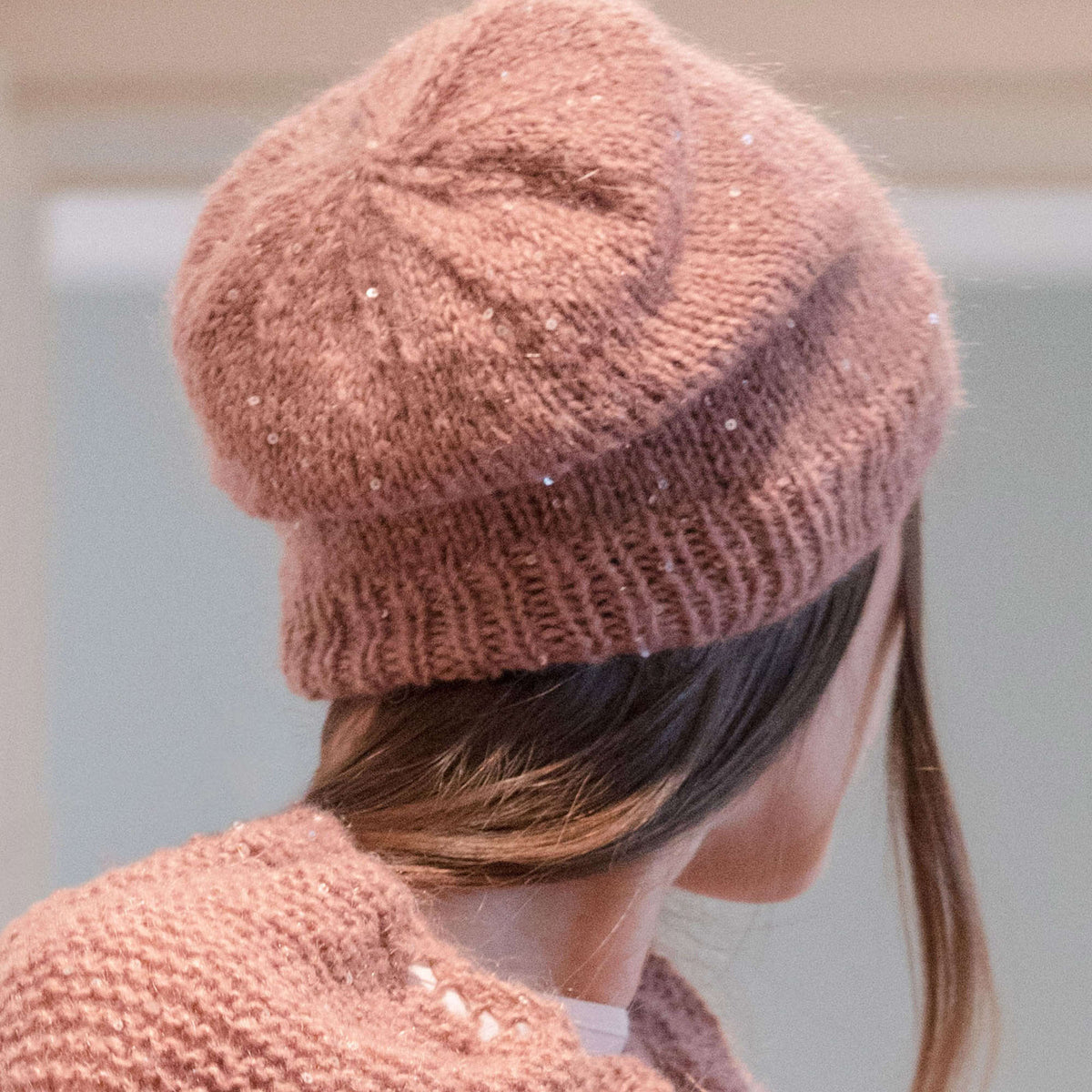 Knit Beanie made in Red Heart An Italian Story Luce Yarn