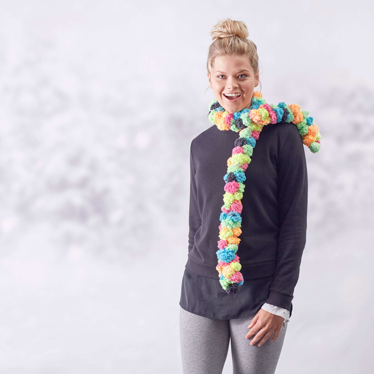 Knit Scarf made in Red Heart Pomp-a-Doodle Yarn
