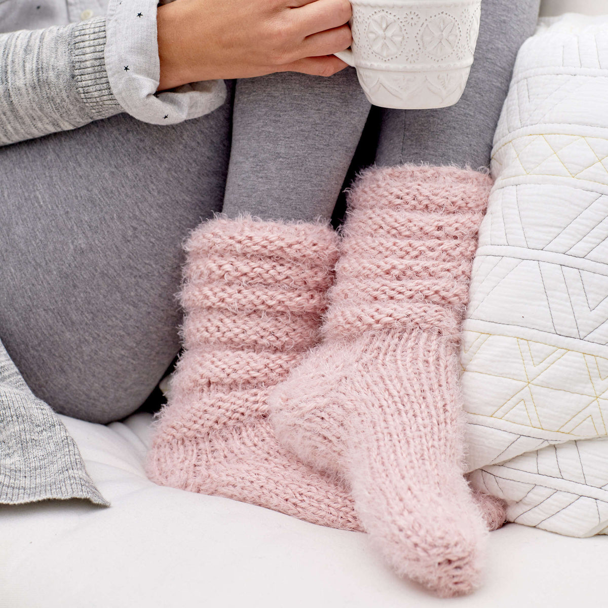 Knit Socks made in Red Heart Hygge Yarn