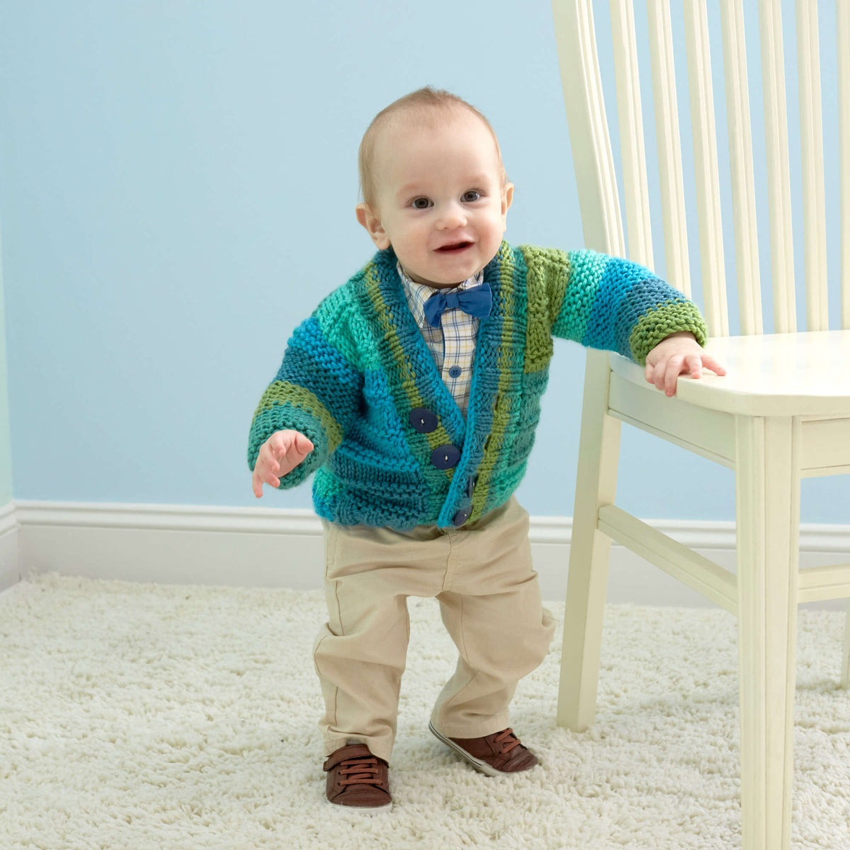 Knit Cardigan made in Red Heart Soft Essentials Stripes Yarn