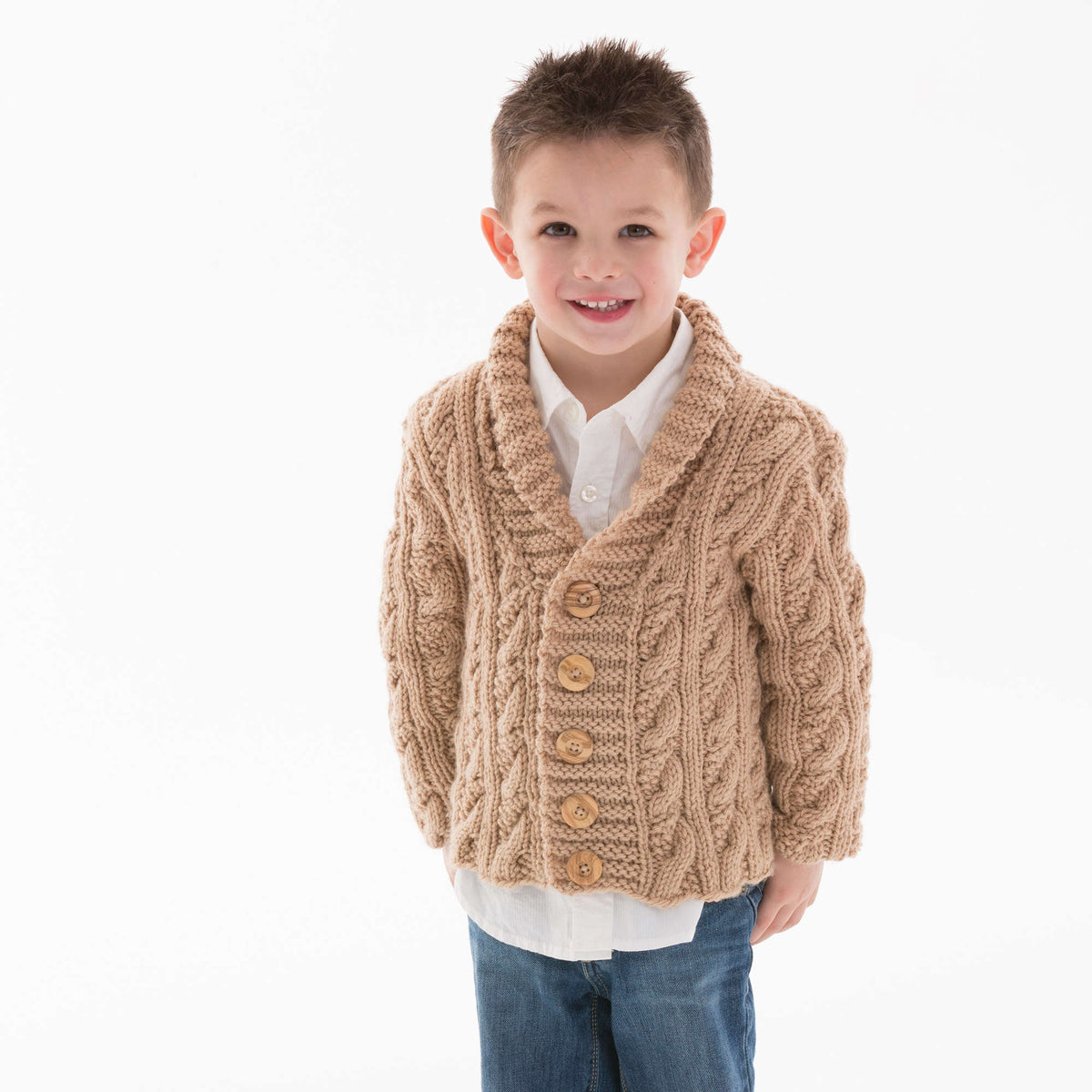 Knit Cardigan made in Red Heart Baby Hugs Medium Yarn