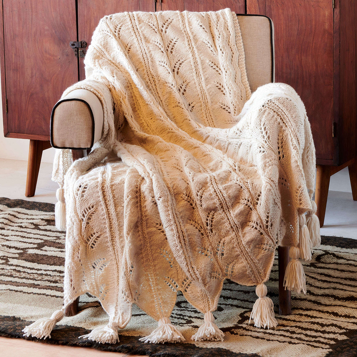 Knit Throw made in Red Heart Super Saver Yarn, Aran