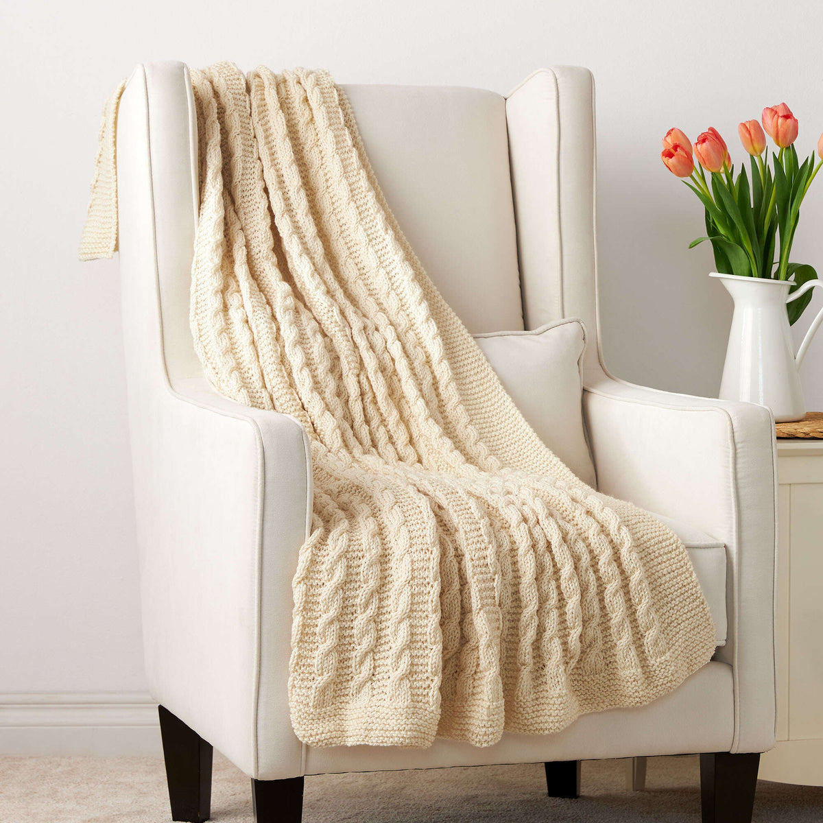Knit Throw made in Red Heart Super Saver Yarn, Aran