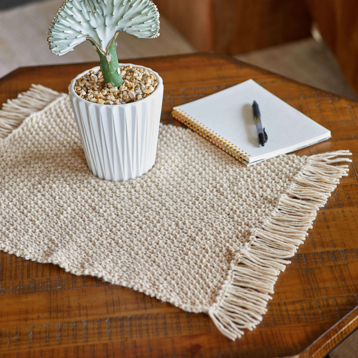 Knit Mat made in Red Heart Hygge Charm Yarn