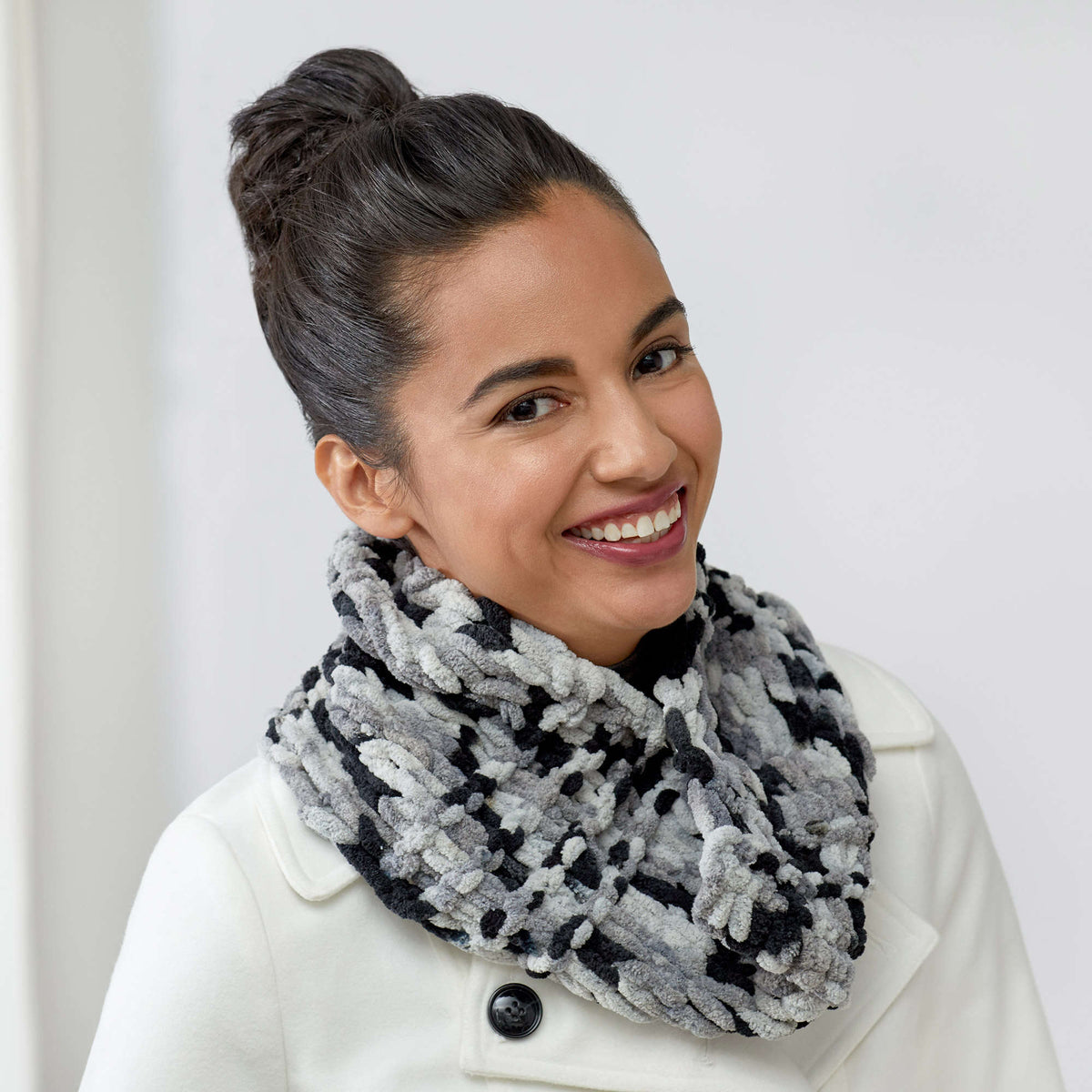 Craft Cowl made in Red Heart Loop-It Yarn