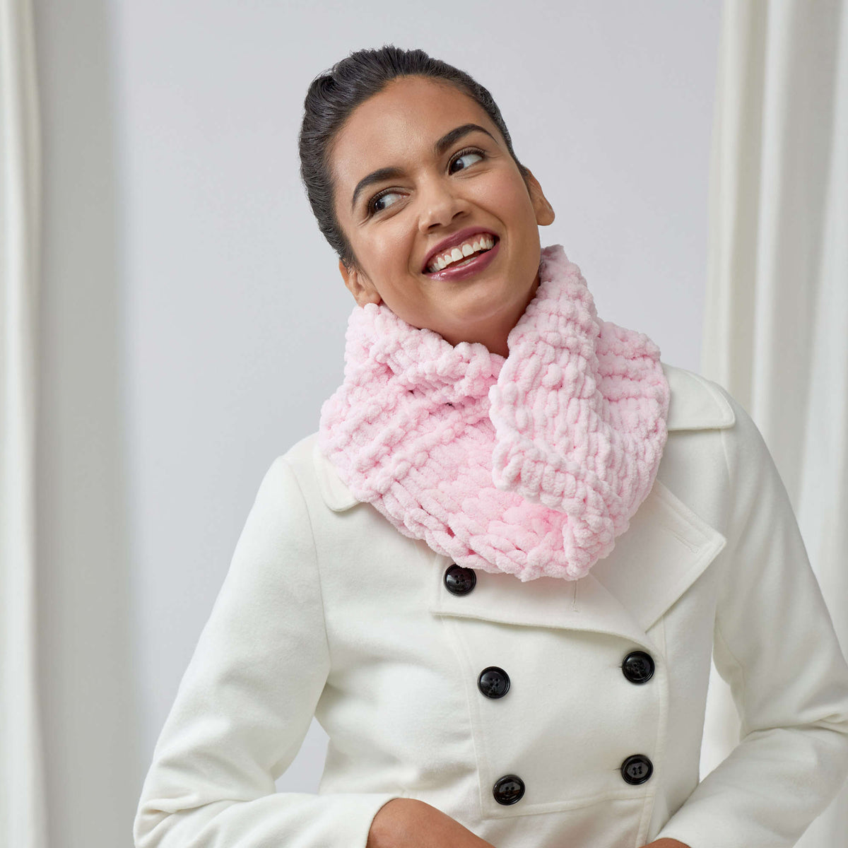 Craft Cowl made in Red Heart Loop-It Yarn