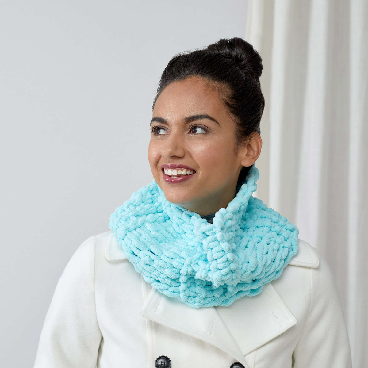 Craft Cowl made in Red Heart Loop-It Yarn