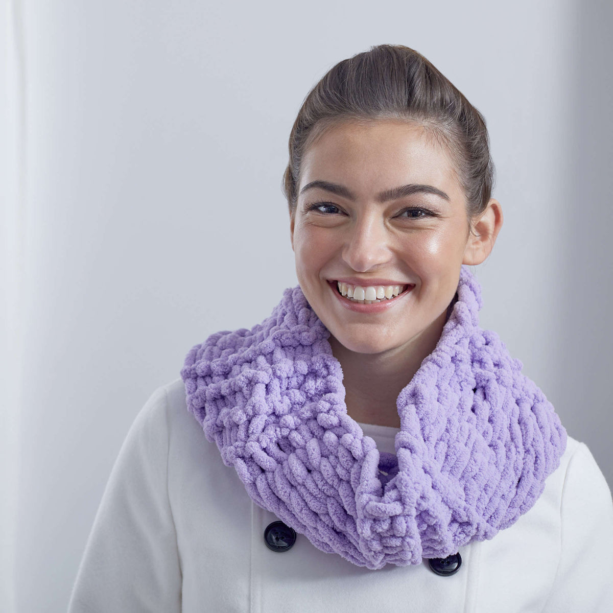 Craft Cowl made in Red Heart Loop-It Yarn
