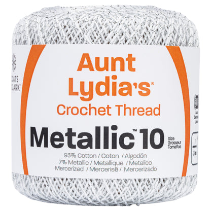 Aunt Lydia's Metallic Crochet Thread Size 10 White/Silver