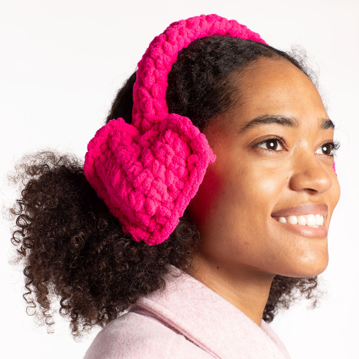 Crochet Winter Love Earmuffs made using Bernat yarn