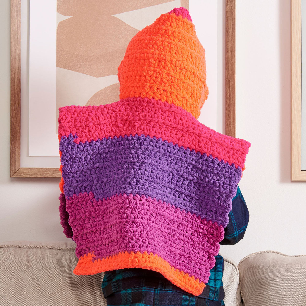 Crochet Poncho made in Bernat Blanket Stripes Yarn