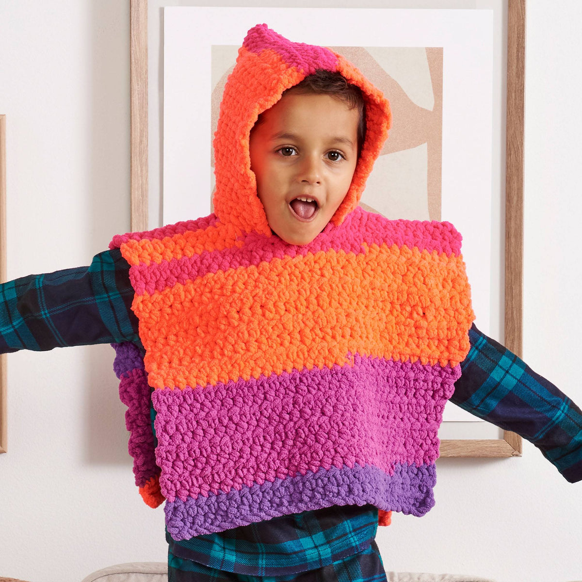 Crochet Poncho made in Bernat Blanket Stripes Yarn