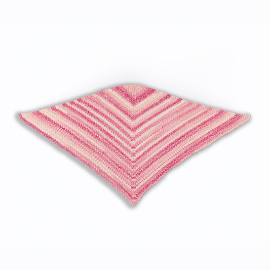 A crocheted shawl with a gradient of blue to purple colors, featuring a picot edging,Lollipop Pink
