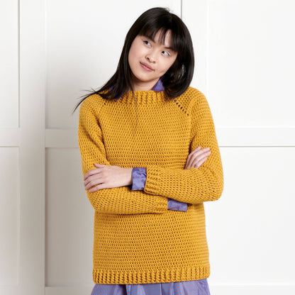 Bernat Beginner Down & Around Crochet Pullover Curry