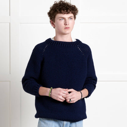 Bernat Beginner Down & Around Crochet Pullover Navy