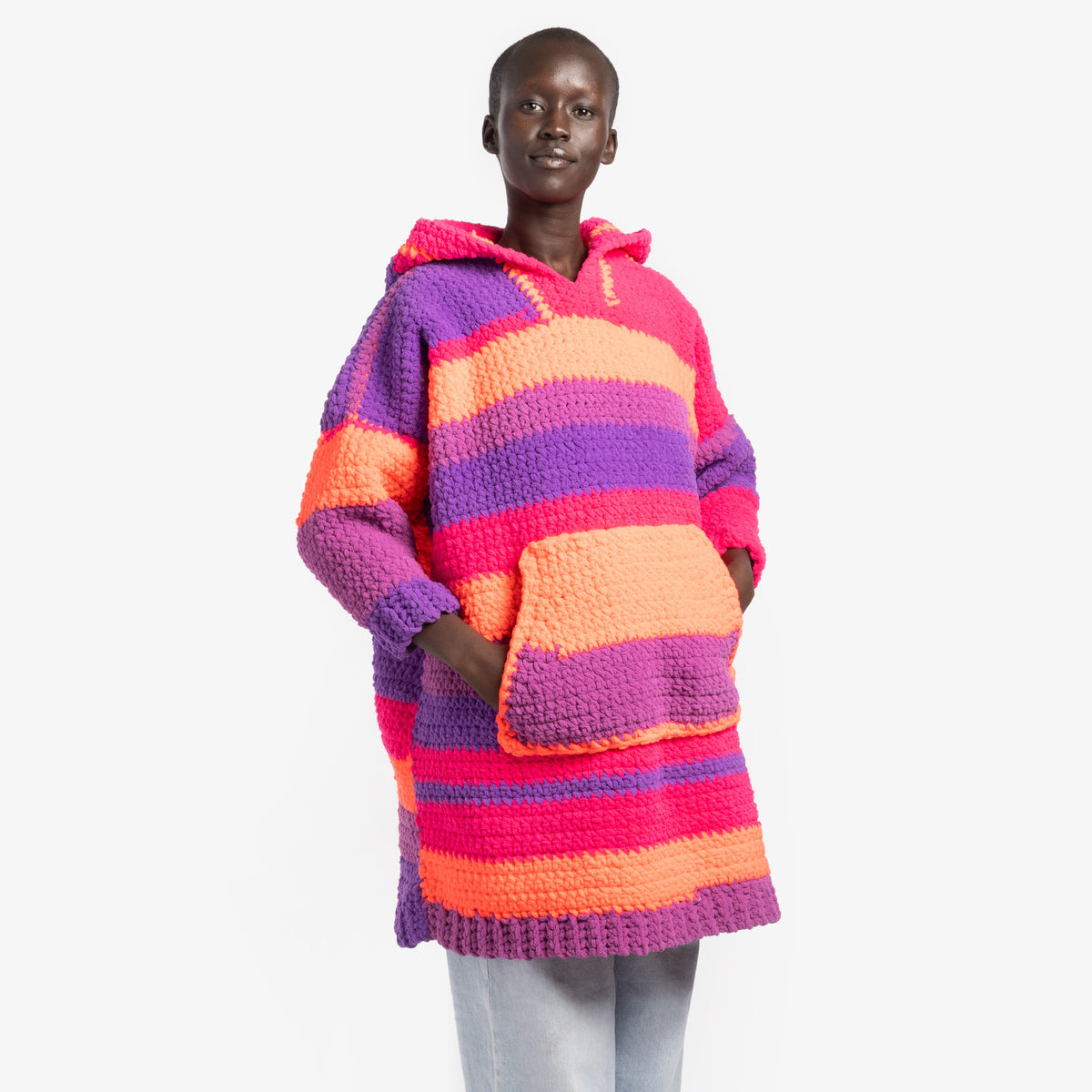 Crochet Hood made in Bernat Blanket Stripes Yarn
