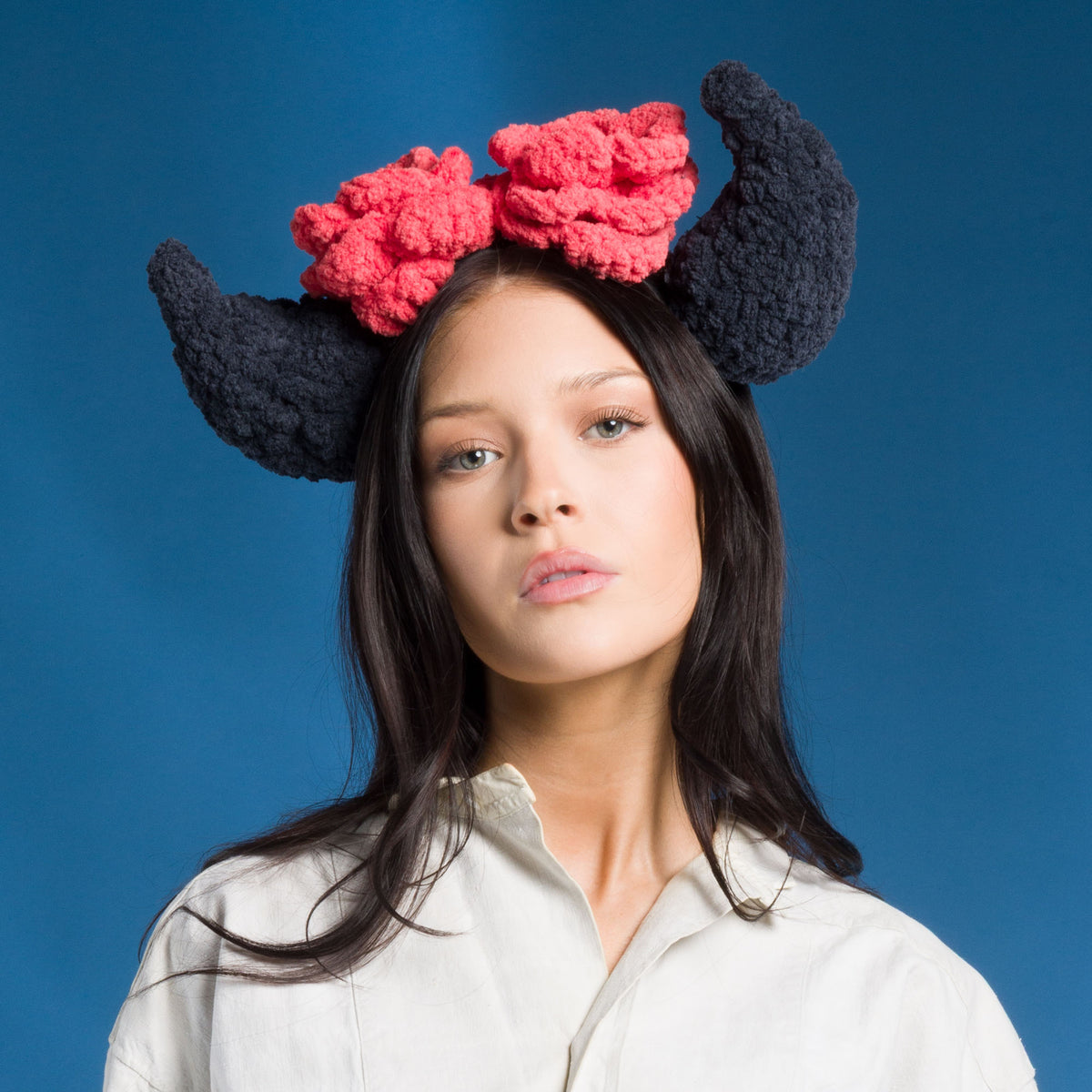 Crochet Floral Horn Headband made using Bernat yarn