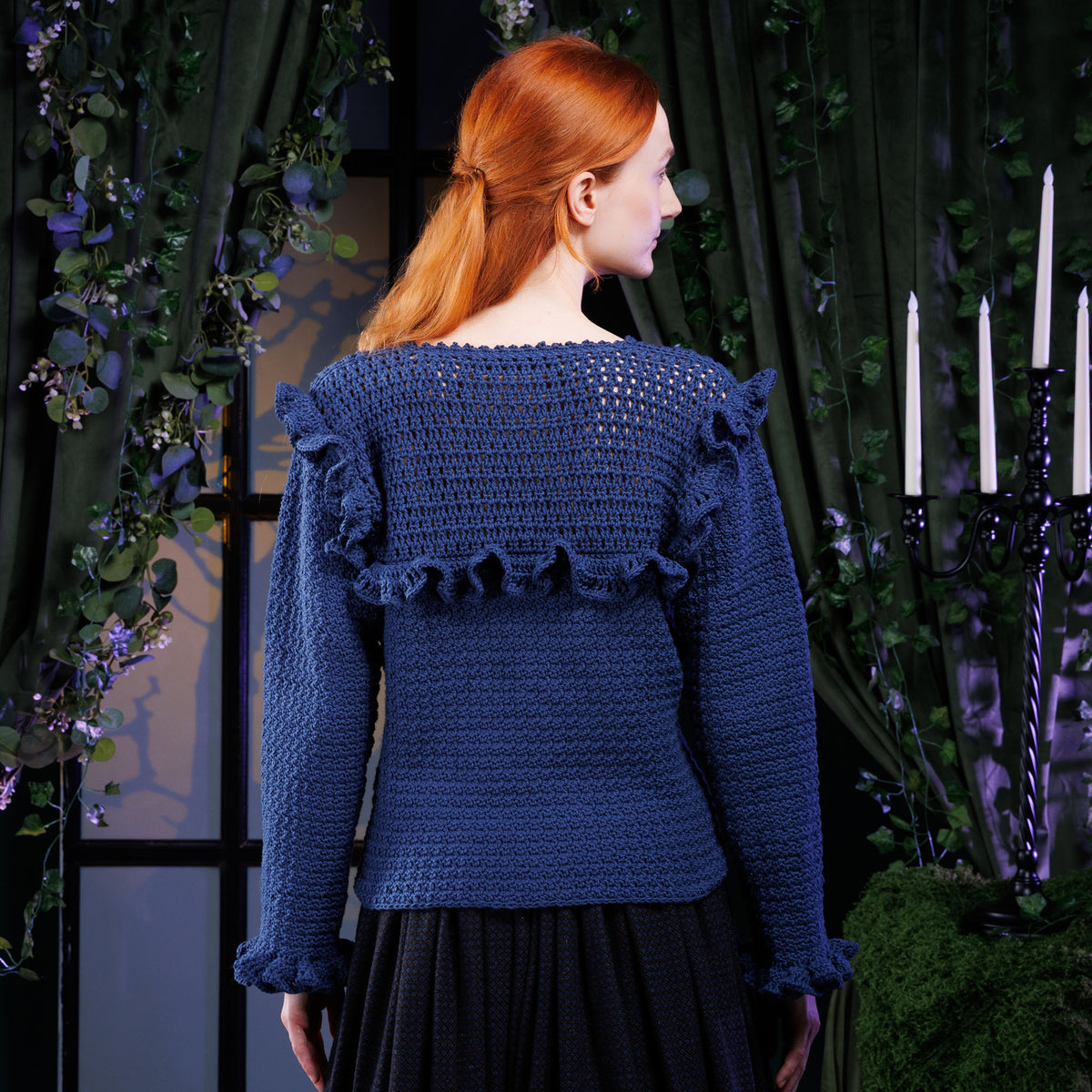 Crochet Vintage Ruffle Top made using Bernat yarn