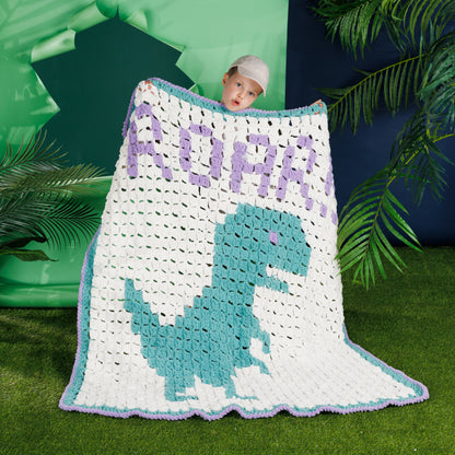 Bernat Crochet DinoROAR Blanket Crochet Blanket made in Bernat Baby Blanket yarn, Teal.