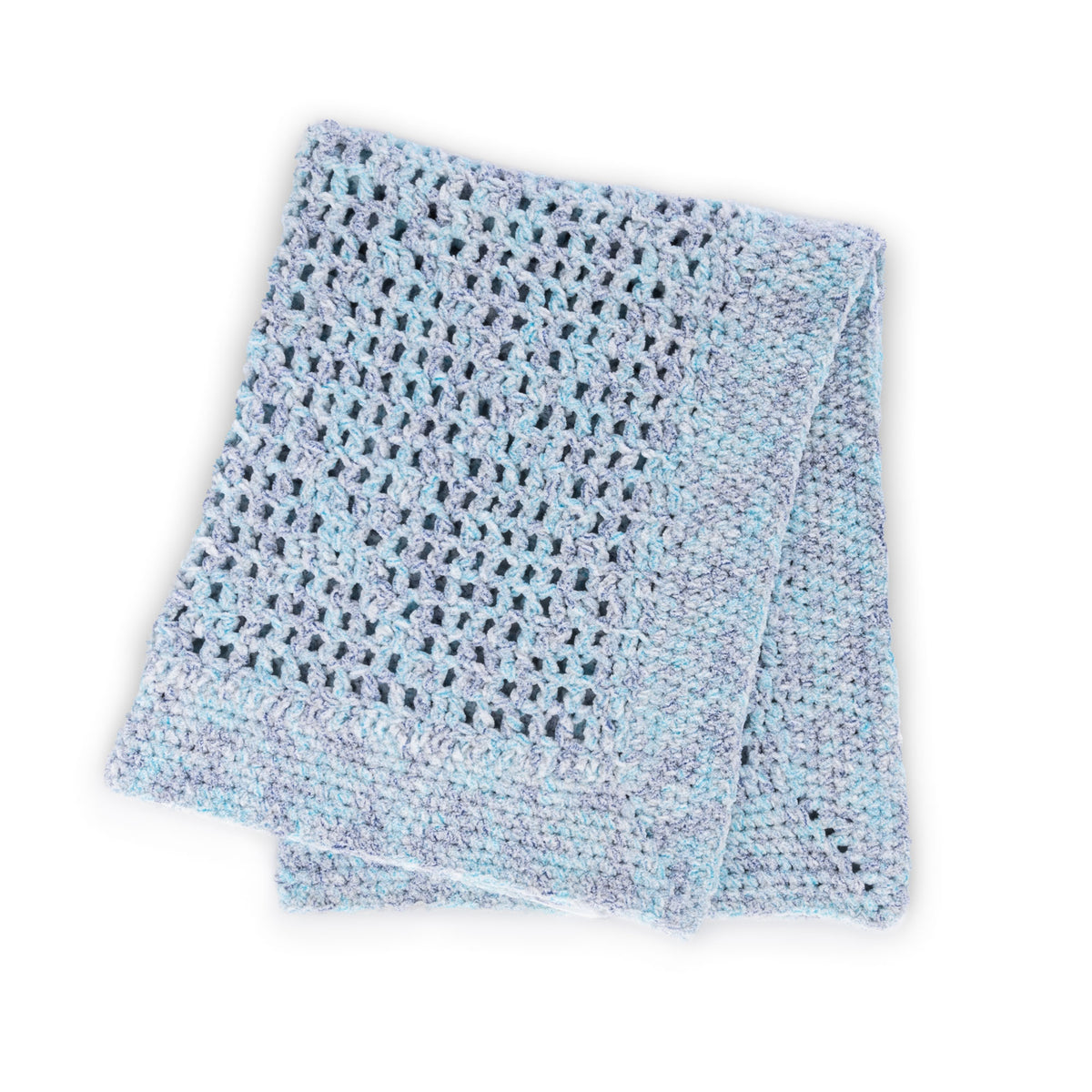 Lacy Squares Filet Crochet Baby Blanket made using Bernat yarn