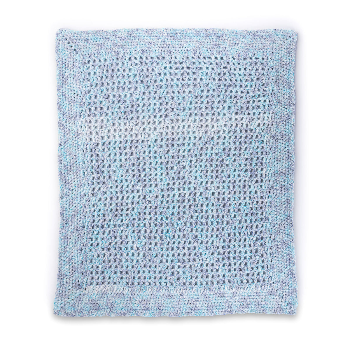 Lacy Squares Filet Crochet Baby Blanket made using Bernat yarn
