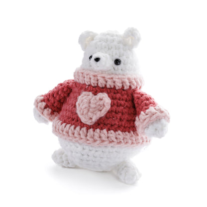Bernat Heartley the Crochet Bear Heartley The Crochet Bear made using Bernat yarn in a styled lifestyle setting
