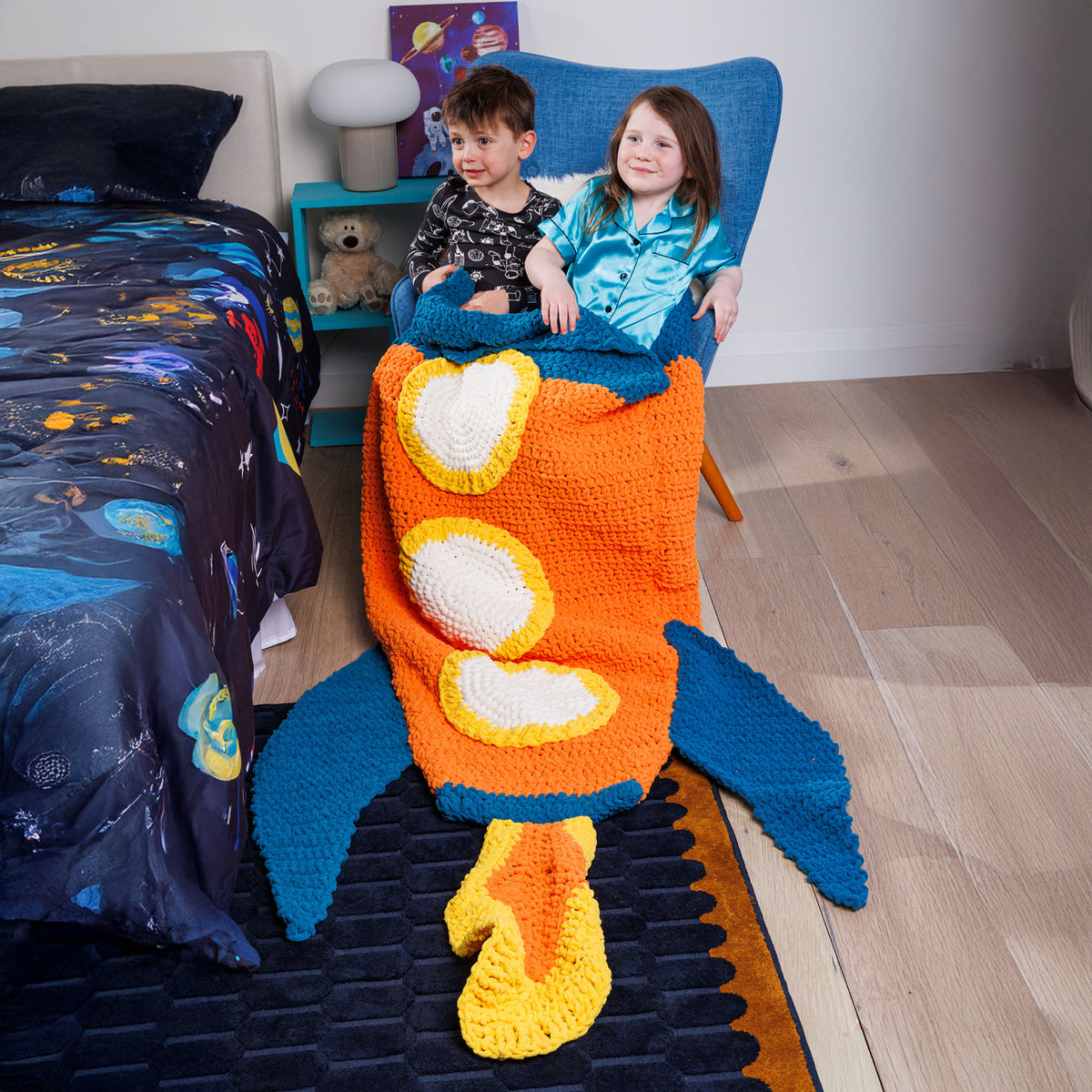 Blast Off Crochet Snuggle Sack made using Bernat yarn