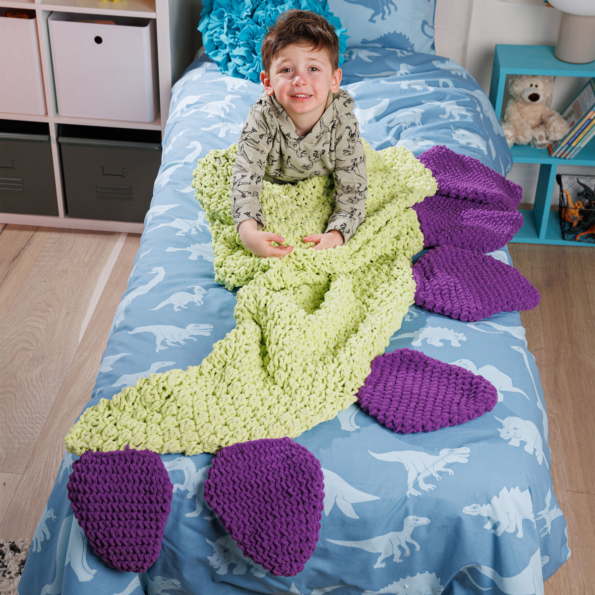 Dino Tail Crochet Snuggle Sack made using Bernat yarn