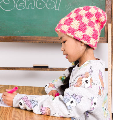Bernat Side-to-Side Checkerboard Crochet Hat Side-To-Side Checkerboard Crochet Hat made using Bernat yarn