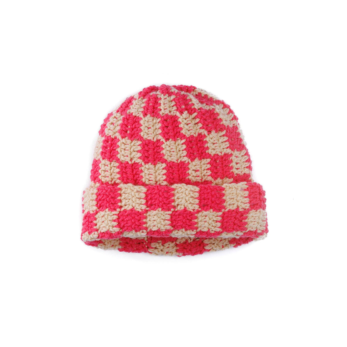 Side-To-Side Checkerboard Crochet Hat made using Bernat yarn