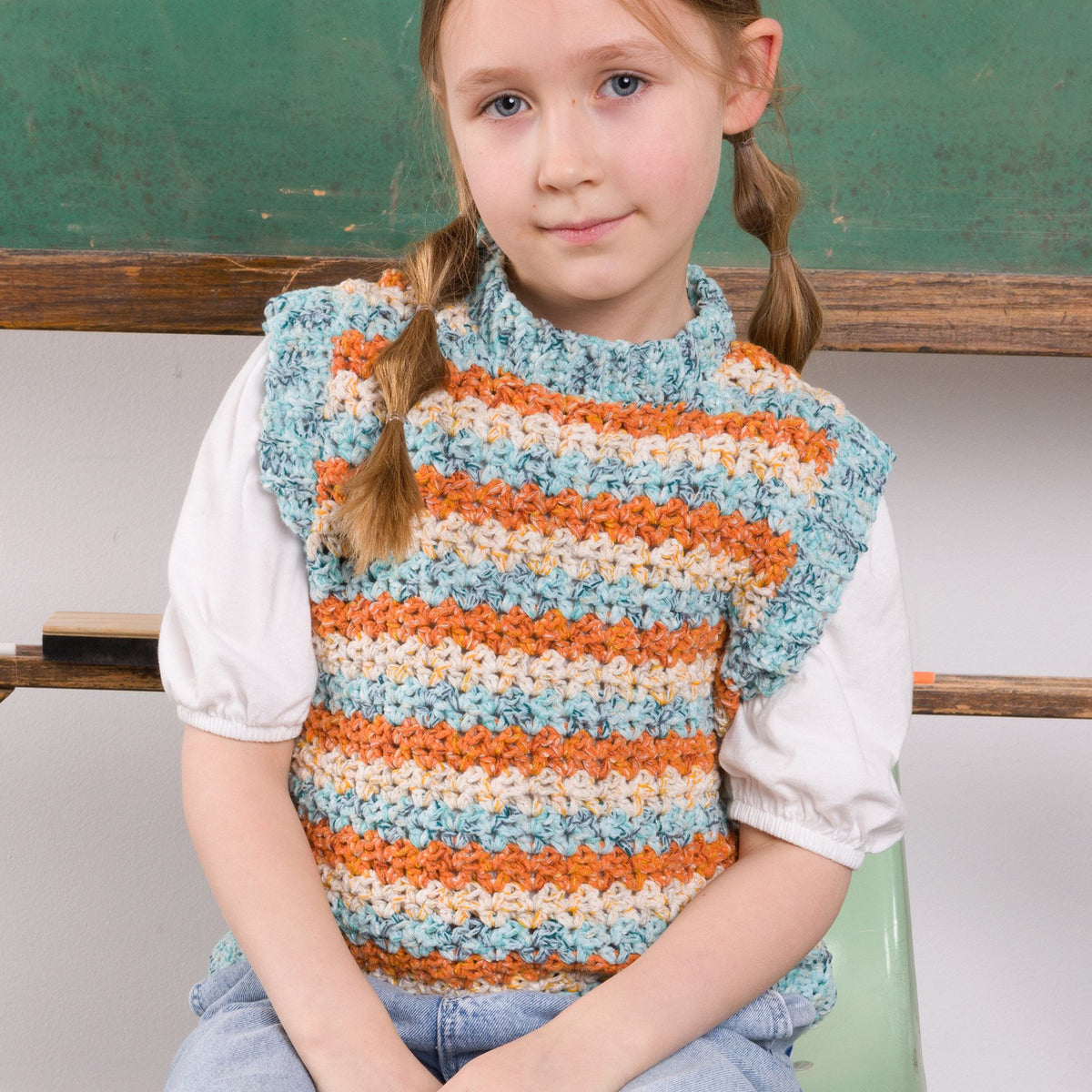 V Stitch Stripes Crochet Vest made using Bernat yarn