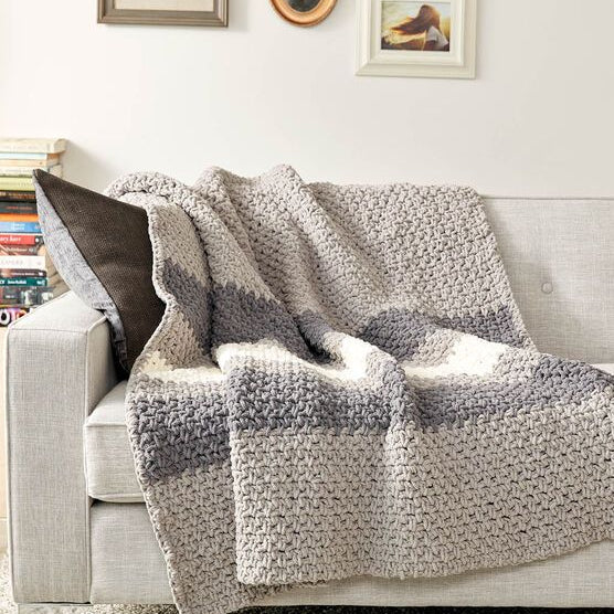 Hibernate Gray Crochet Blanket made using Bernat yarn